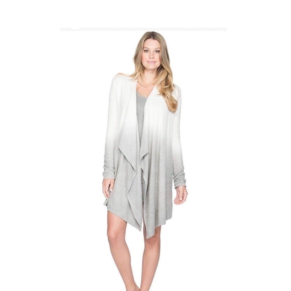 Barefoot Dreams Bamboo Lite Size S Calypso Wrap Cardigan Ombre Cream Gray Draped